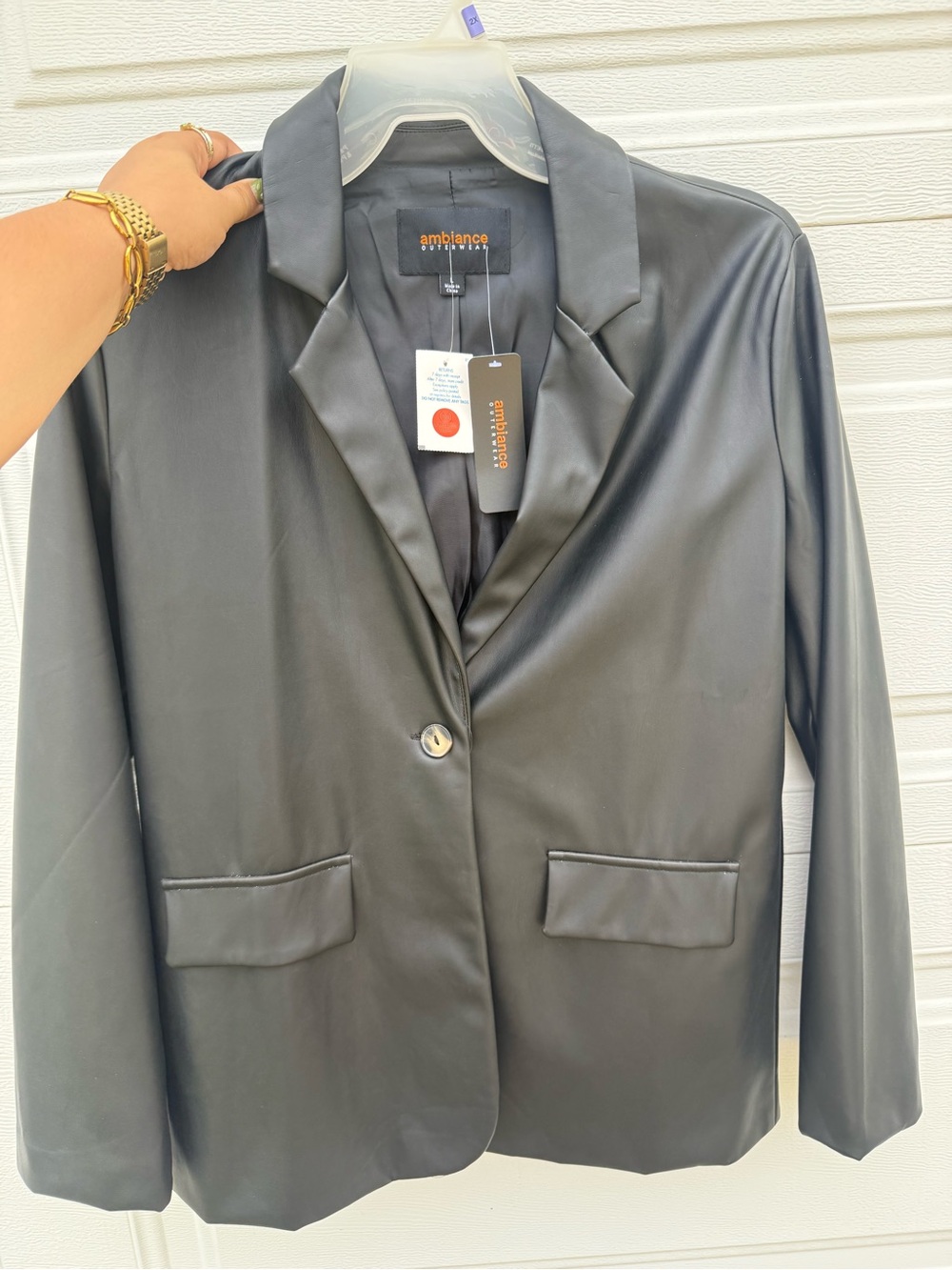 Ambiance Black Faux Leather Blazer Jacket